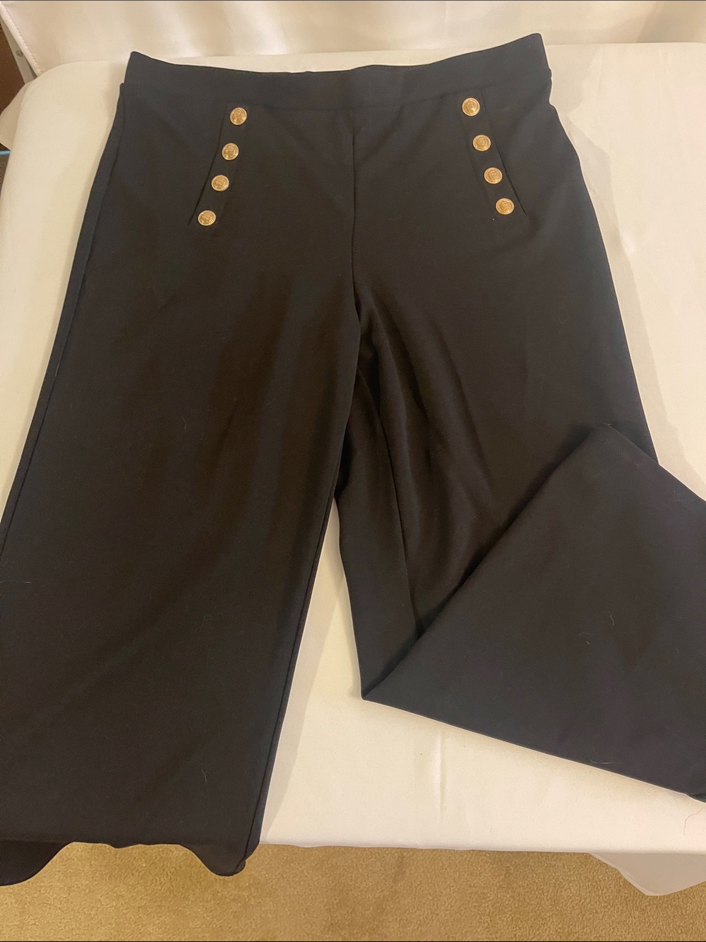 H&M Black Wide-Leg Pants with Gold Button Detail